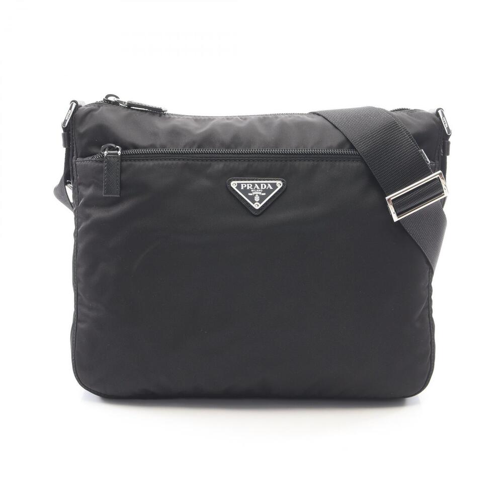 Prada Vela Saffiano Leather Shoulder Bag Black
